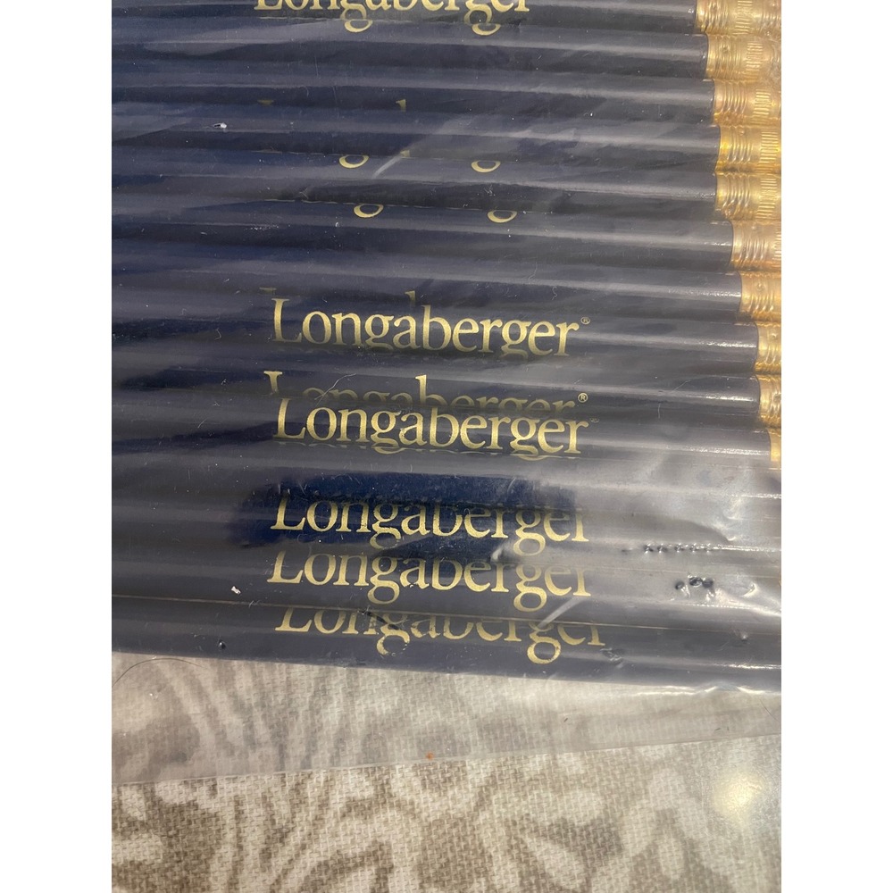 VTG Longaberger Pencils Navy Blue Gold Logo Eraser Set of 18 new - Picture 2 of 3